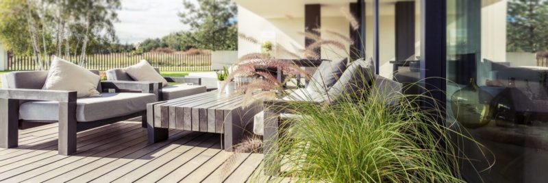 Wooden terrace with a floor constructed of wood boards